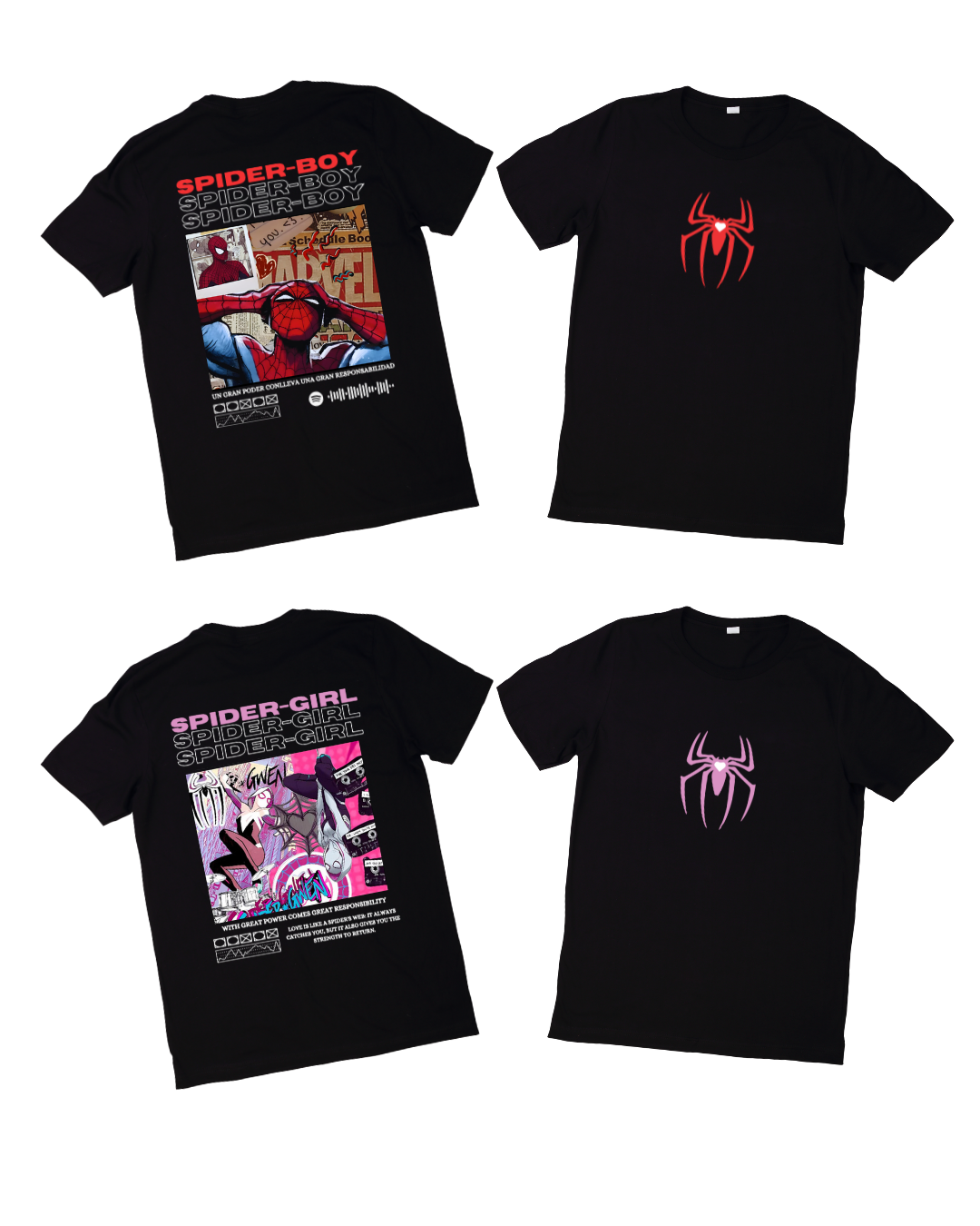 Duo de camisetas Spiderboy y Spidergirl