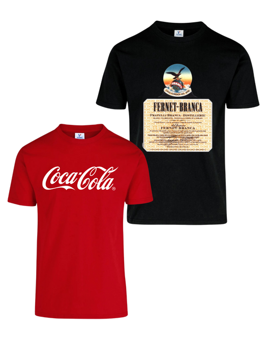 Duo de camisetas Coca y Fernet